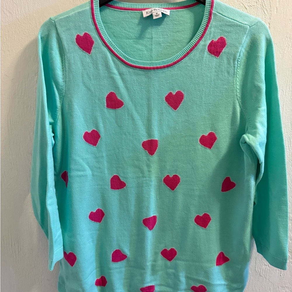 Kim Rogers Aqua and Pink Sweater